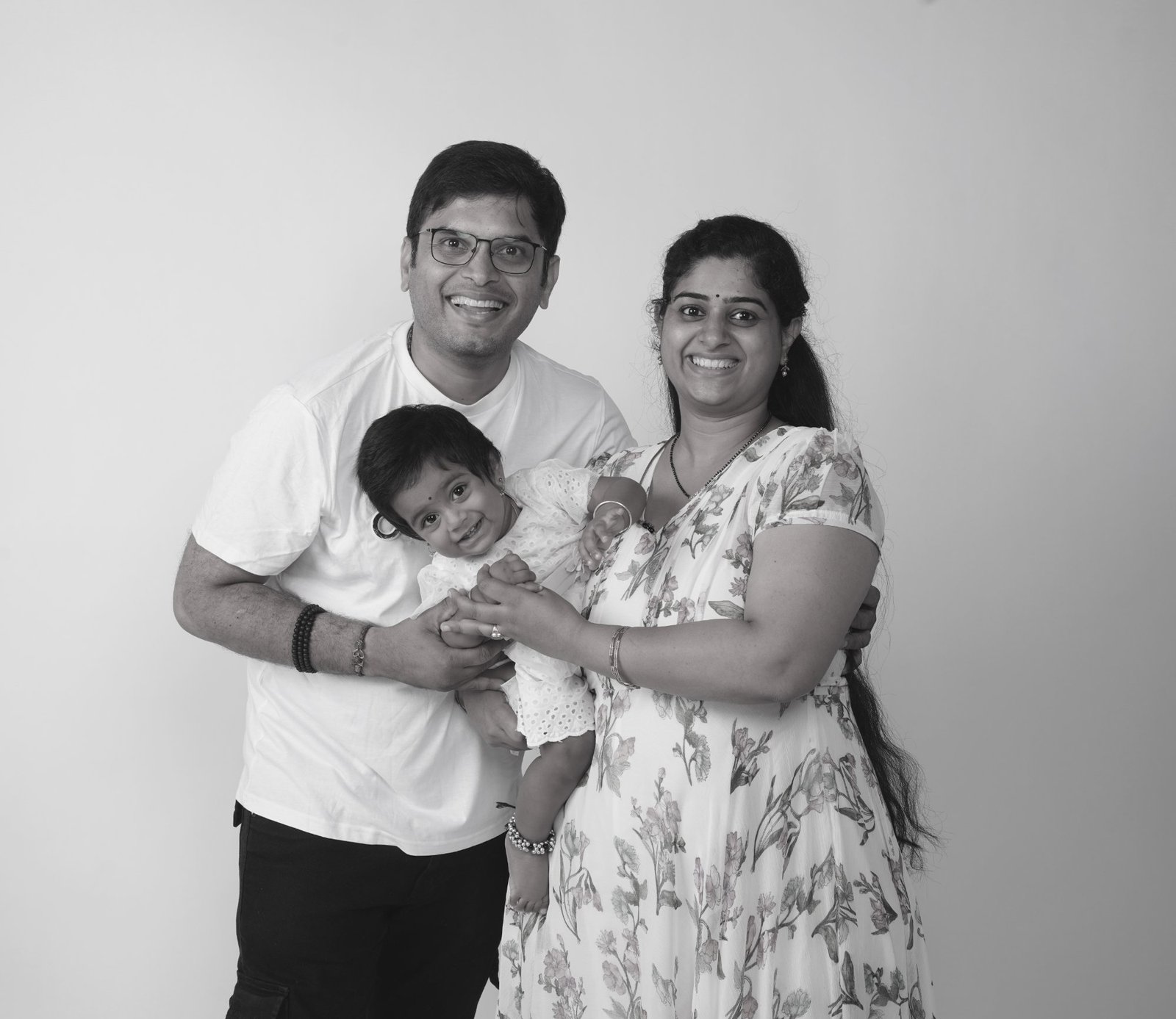 Young family with baby B&W