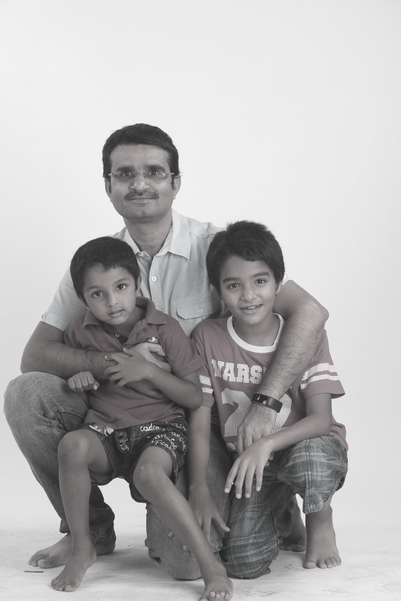 Father with two sons B&W
